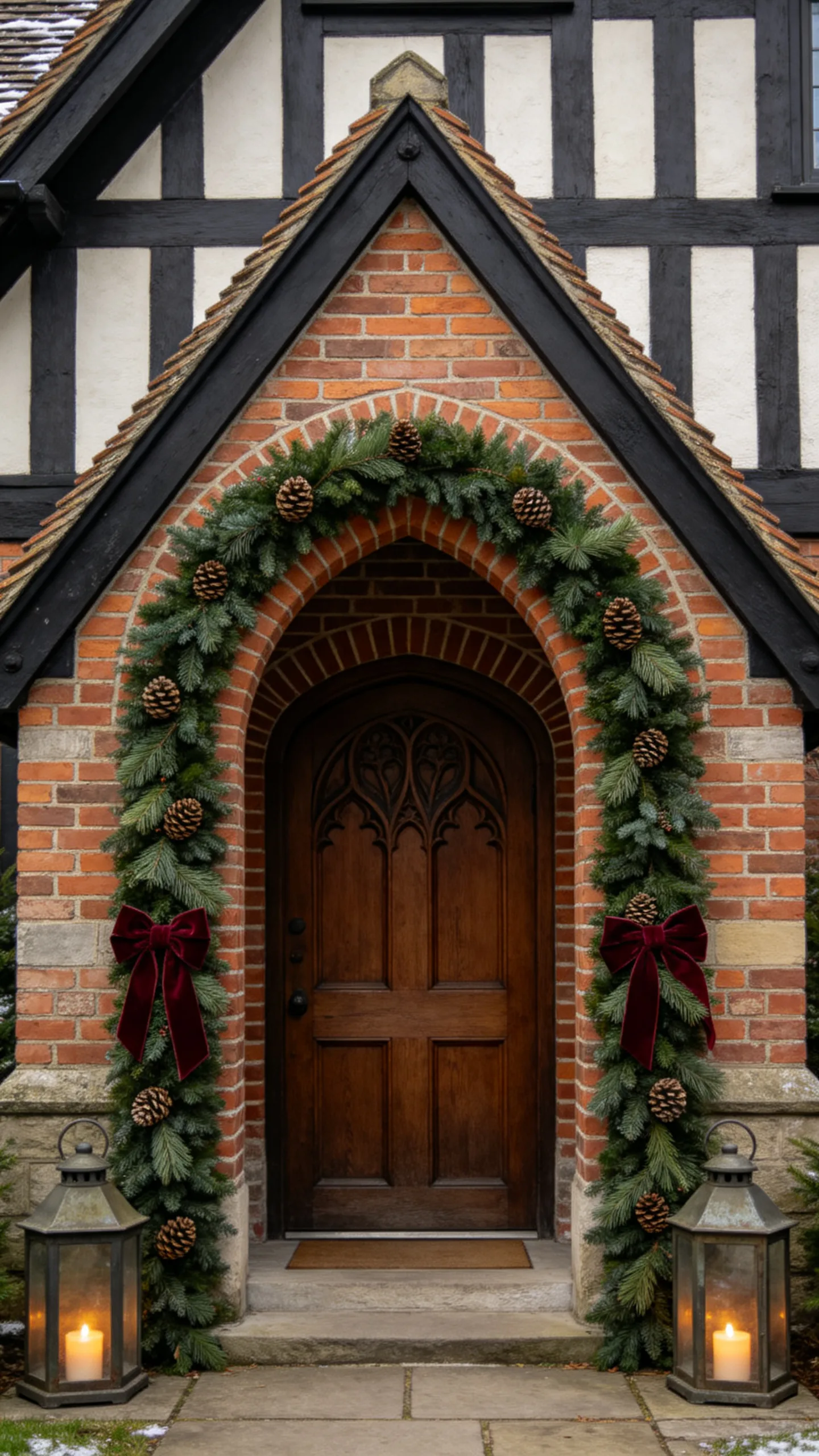1. Frame the Arched Entry with Cedar Garlands