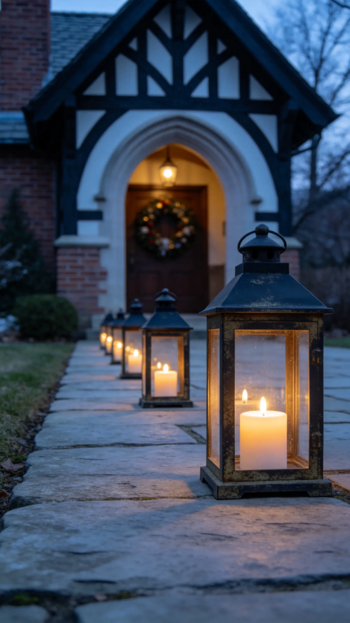 2. Line the Walkway with Warm White Lanterns