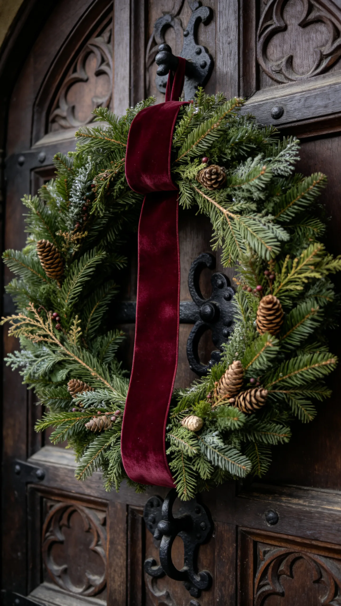 6. Use Burgundy Ribbon on the Front Door Wreath