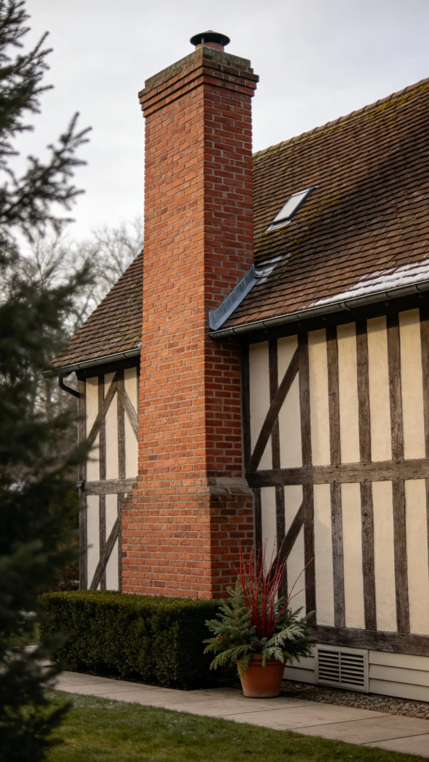 12. Decorate a Brick Chimney Base with Greenery