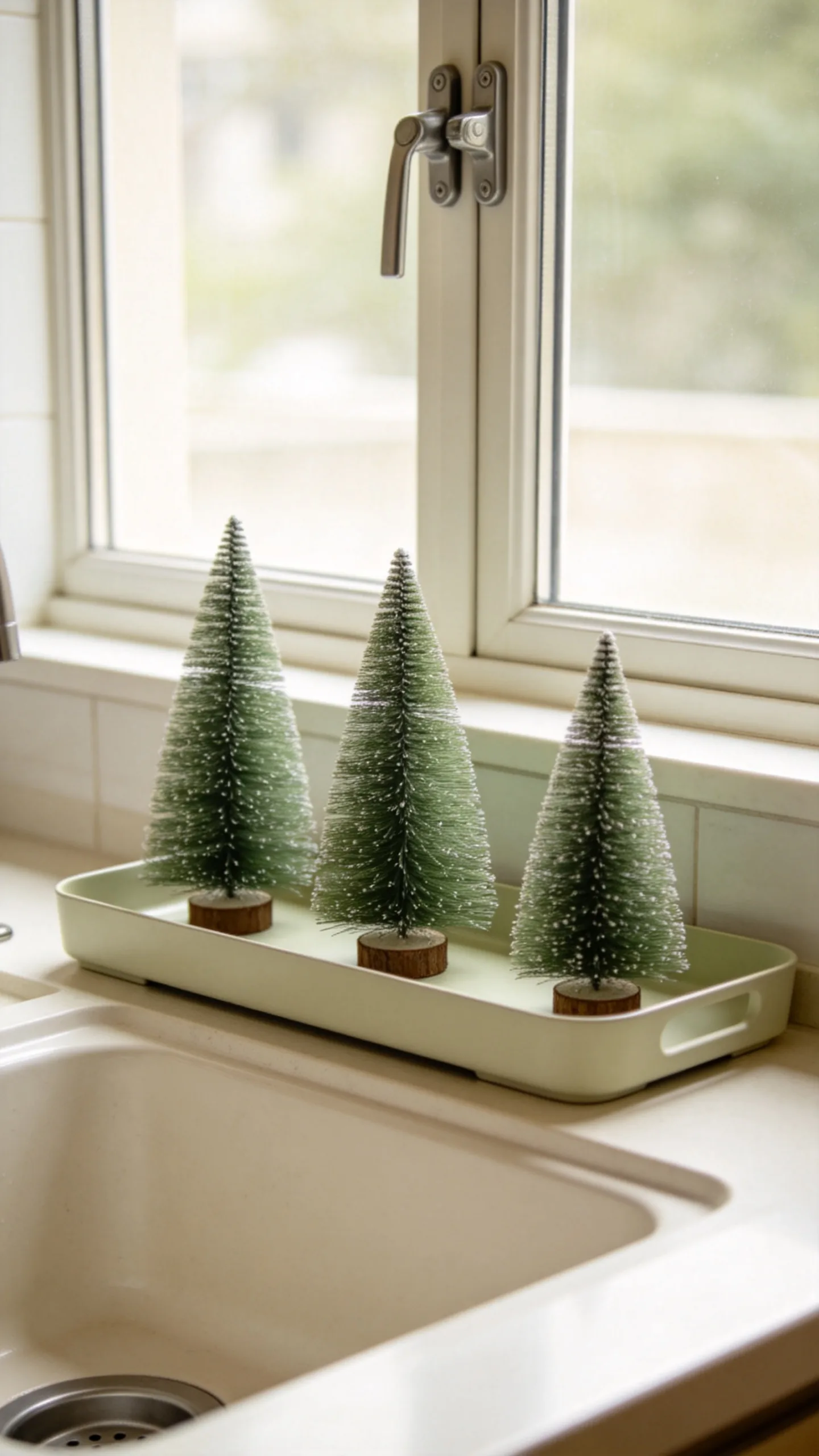 16. Arrange Bottle-Brush Trees on a Narrow Window Tray