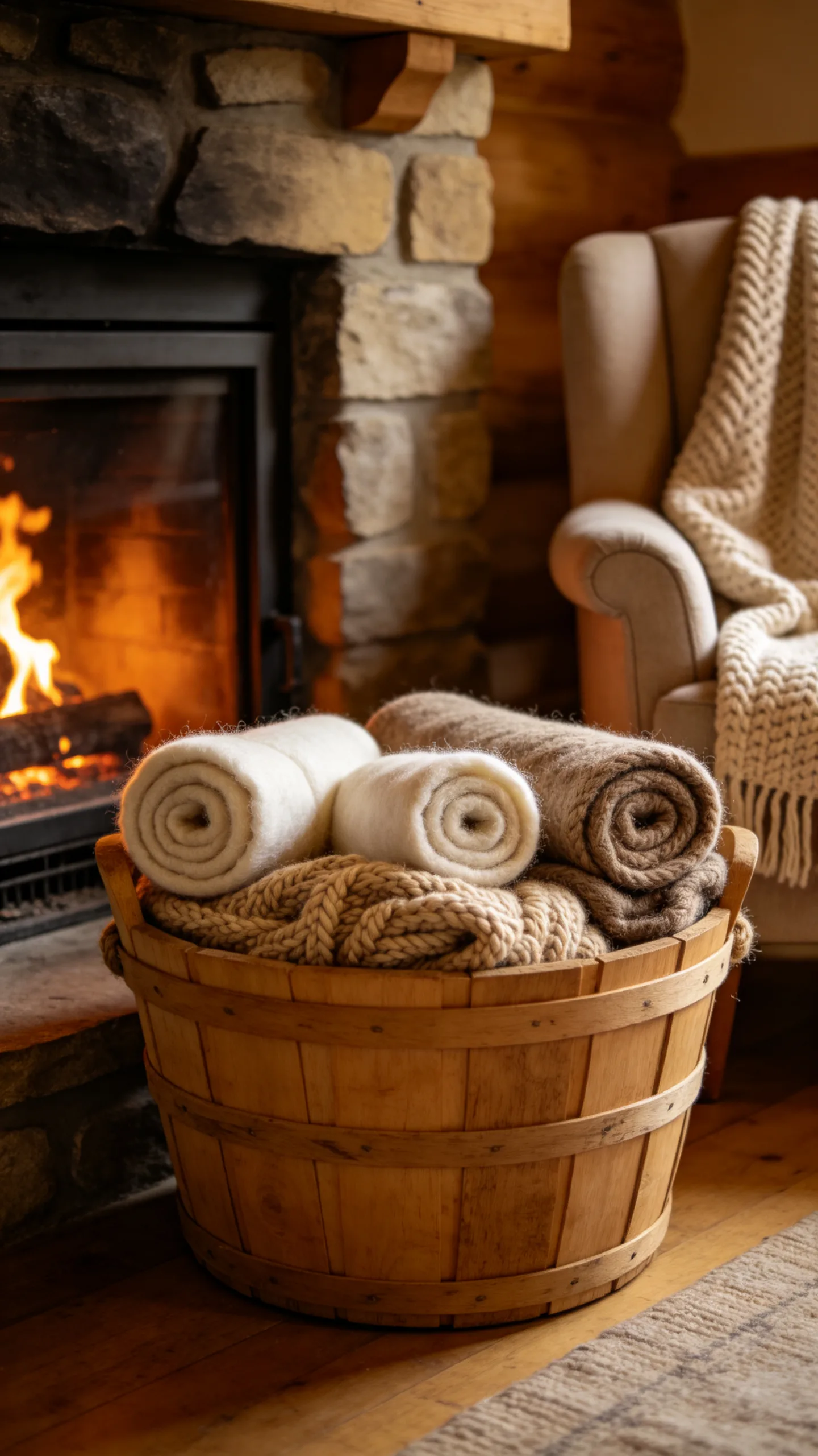 5. Create a Cozy Basket Beside the Fireplace