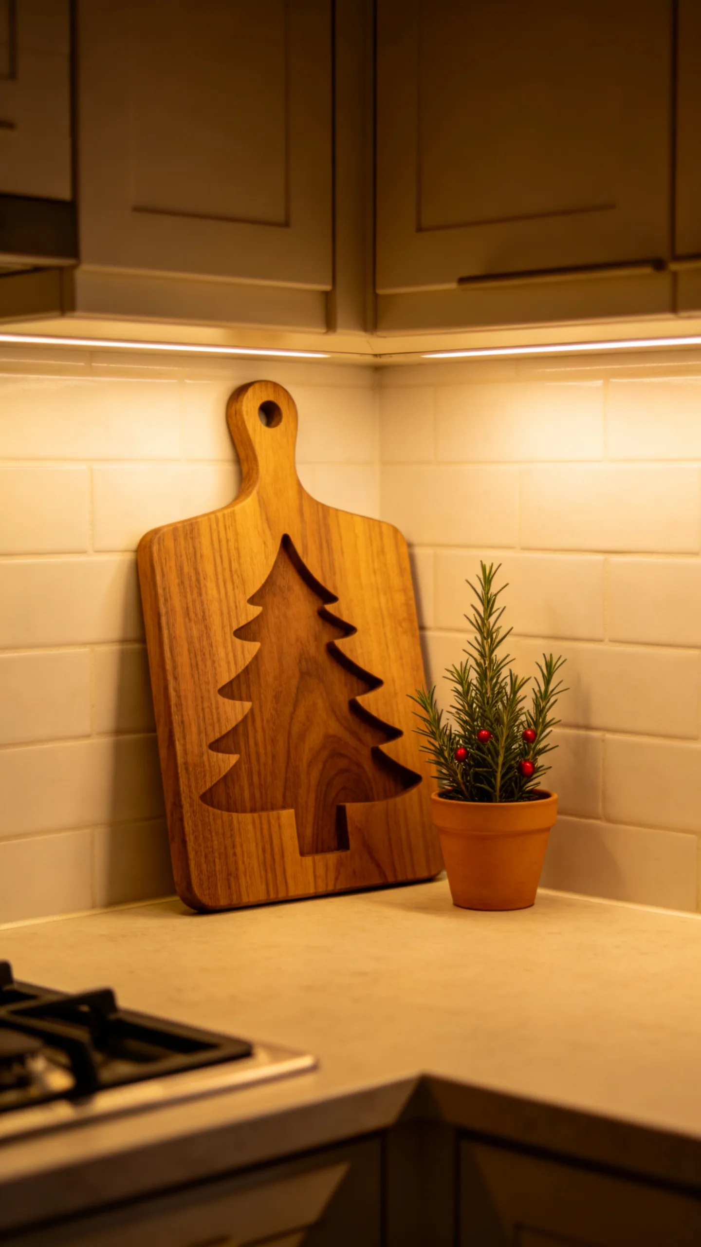 13. Use a Holiday Cutting Board as Backsplash Art