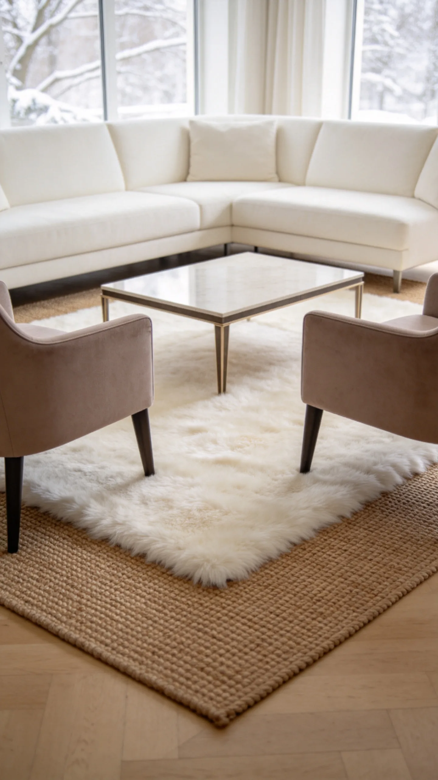 1. Layer an Ivory Wool Rug Over a Larger Natural-Fiber Rug
