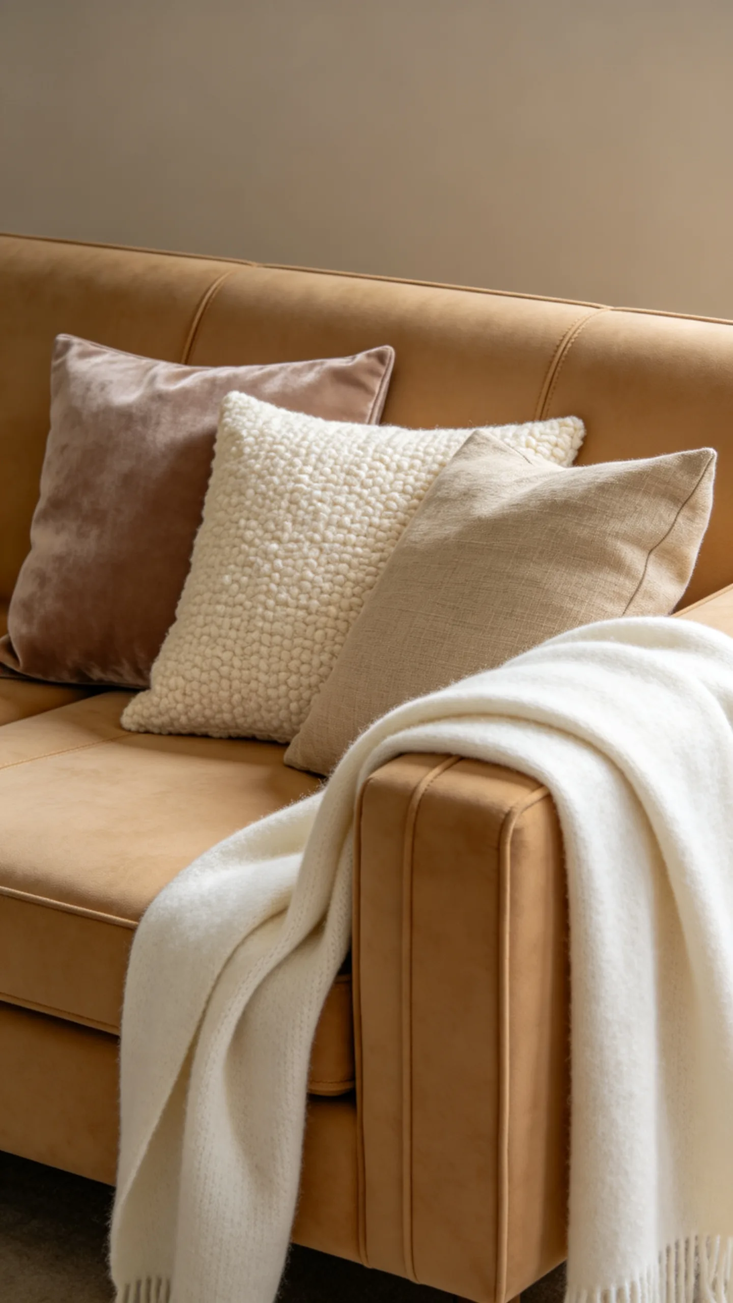 3. Drape a Cashmere-Style Throw Across a Tailored Sofa