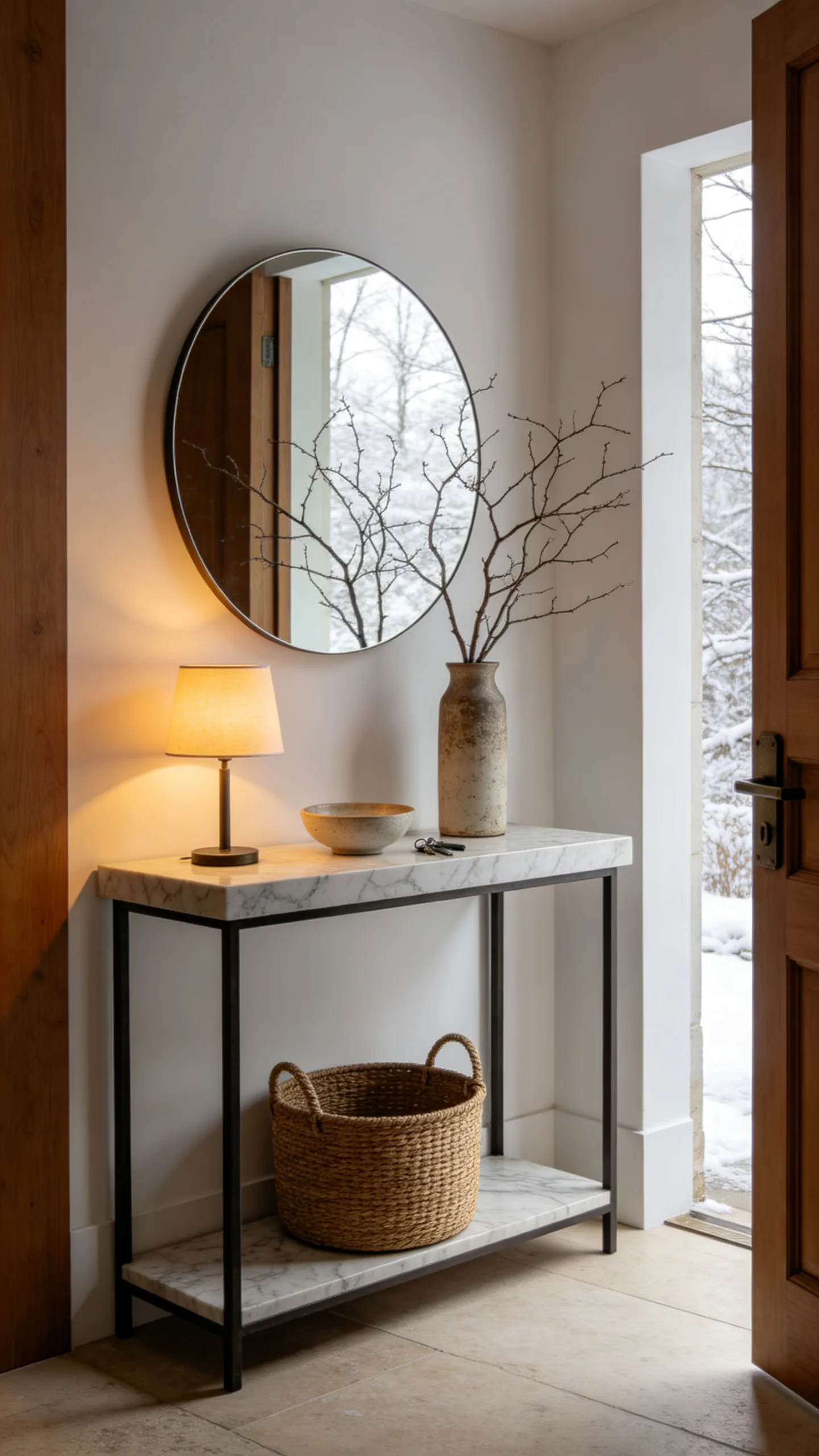 4. Create a Winter Entryway With a Marble Console