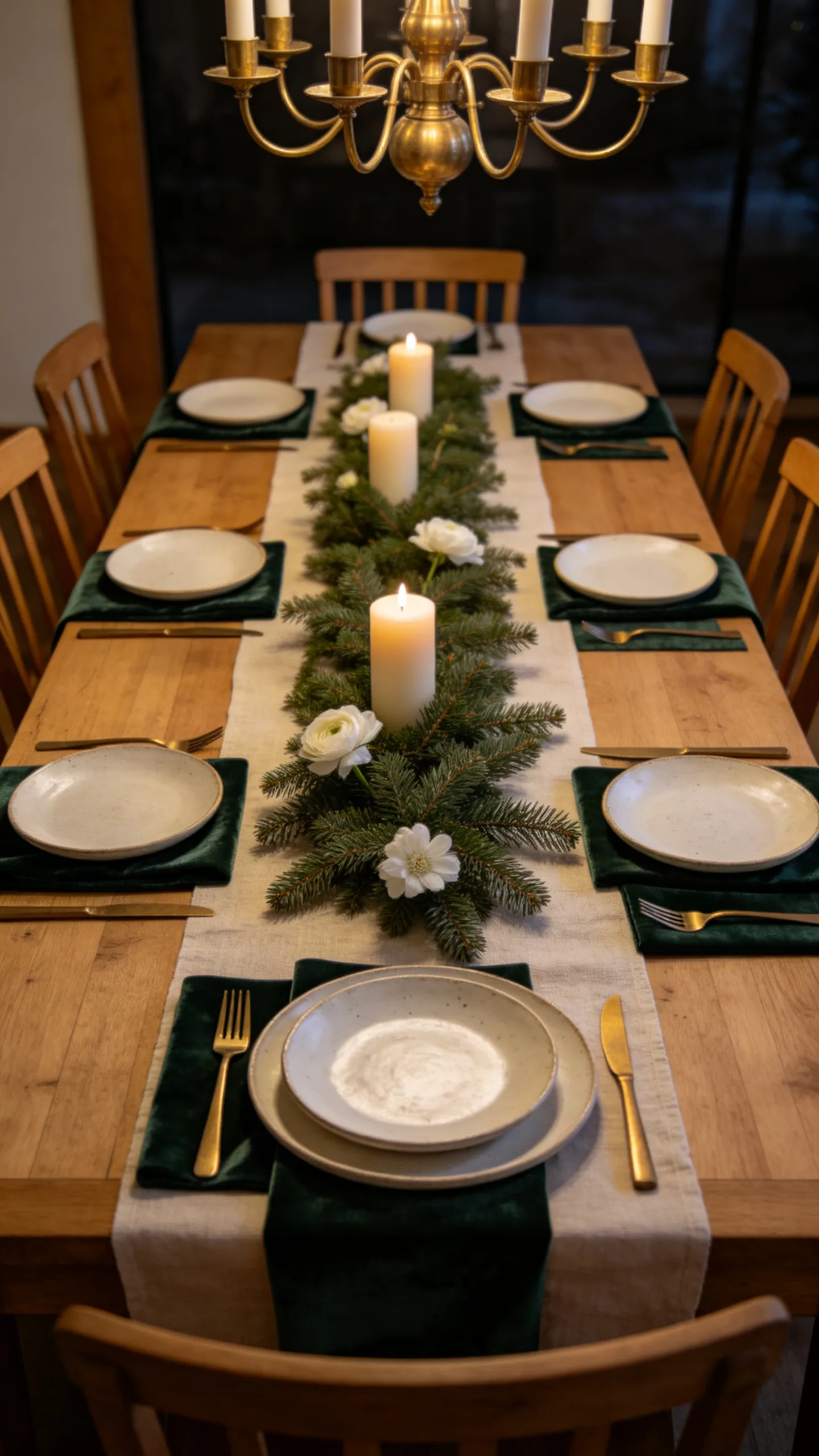6. Style a Dining Table With Linen, Velvet, and Stone
