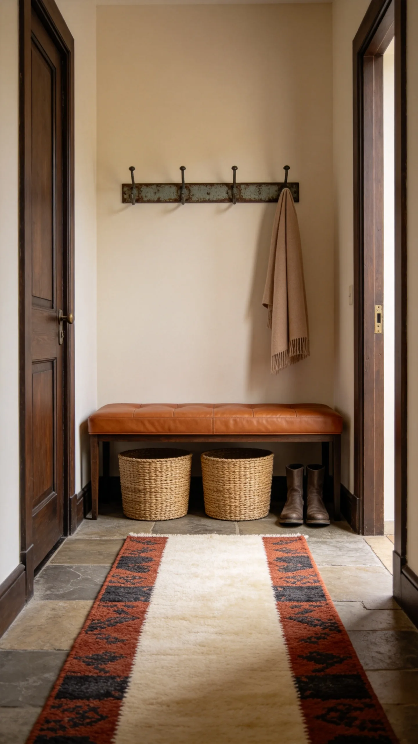 14. Use a Leather Bench in the Mudroom