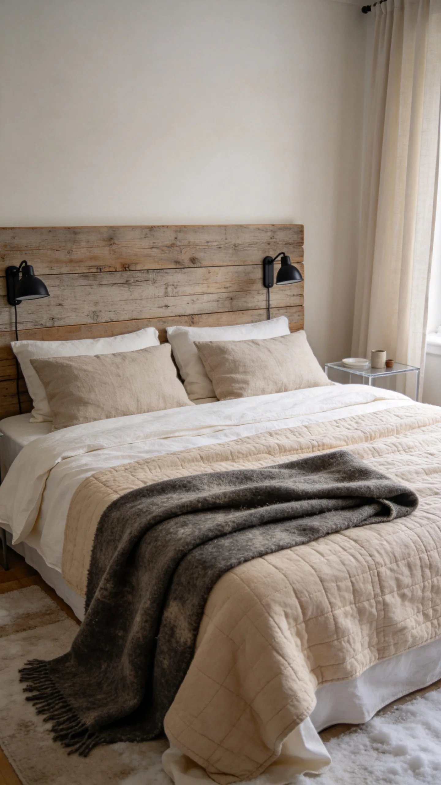 21. Create a Neutral Winter Bed With Rustic Layers