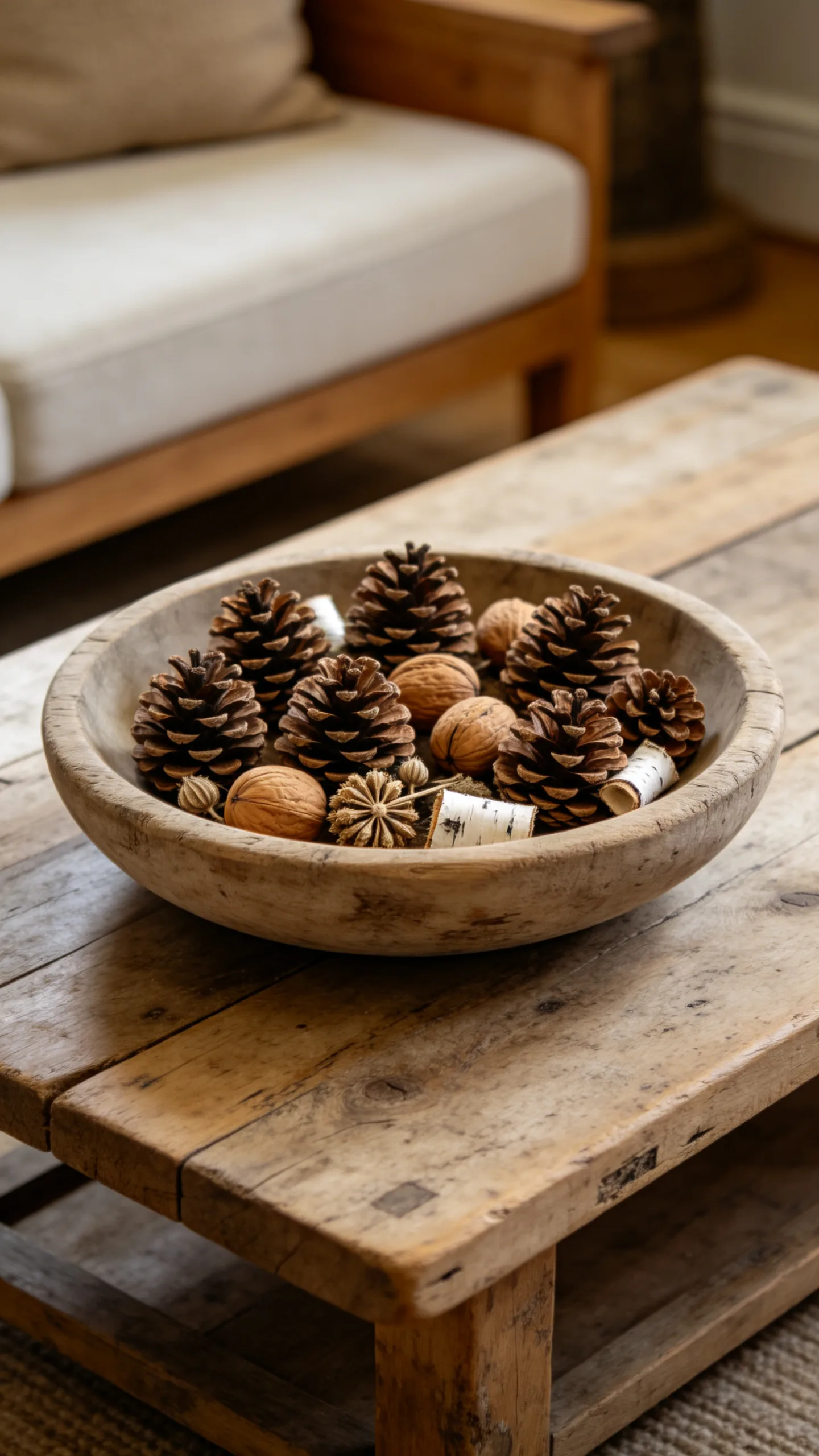 3. Replace Christmas Greenery With Pinecone Bowls