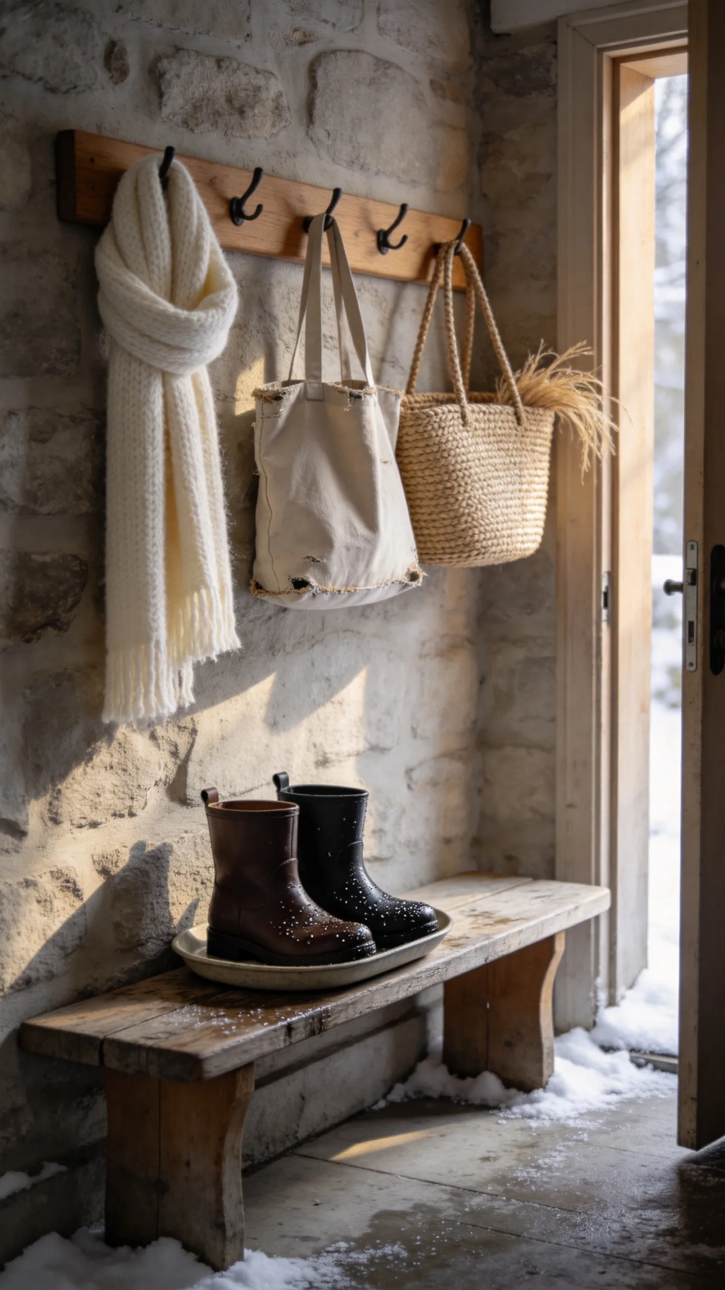 18. Style a Winter Entryway With Wooden Pegs