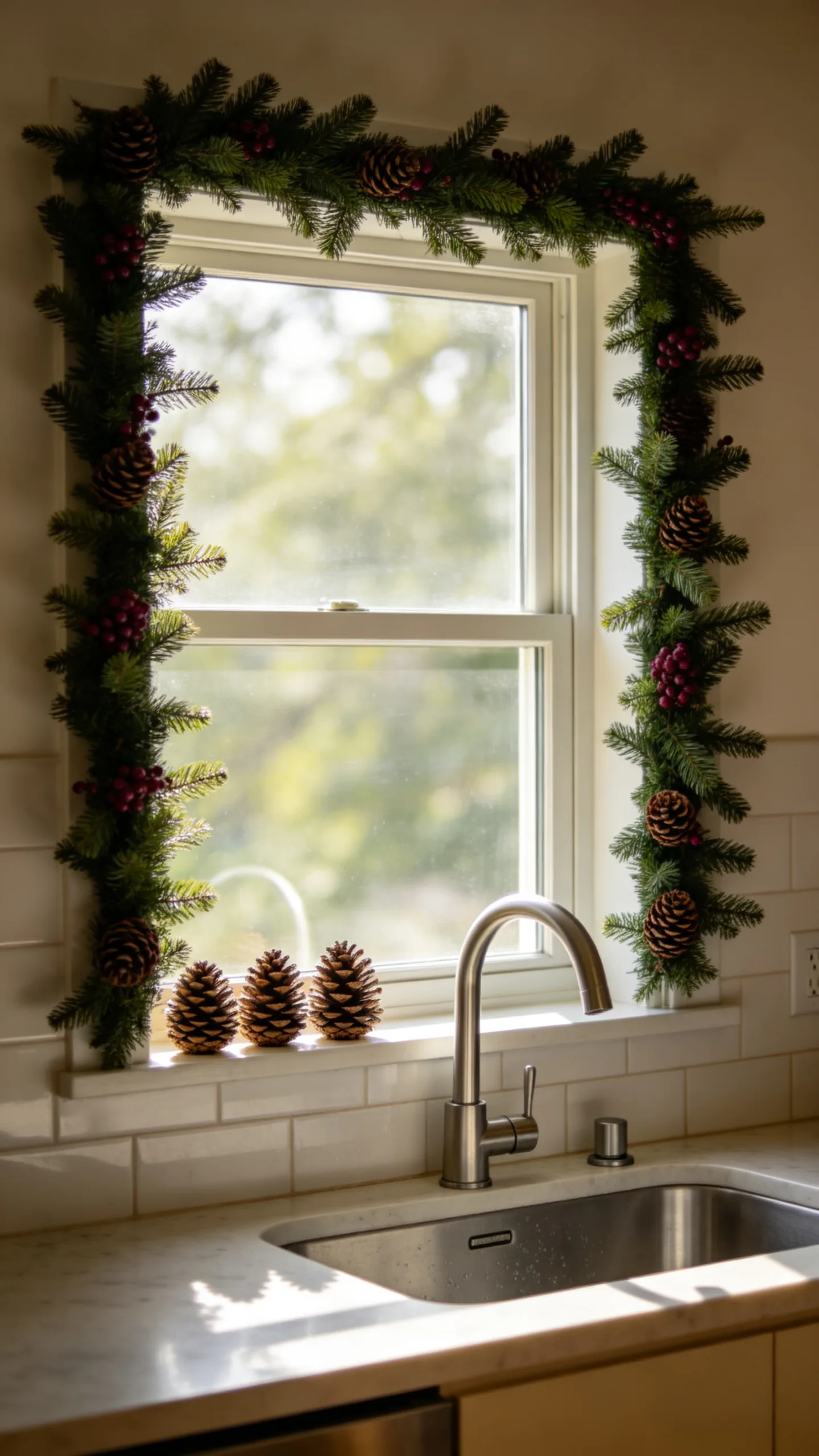2. Frame the Kitchen Window With a Slim Garland