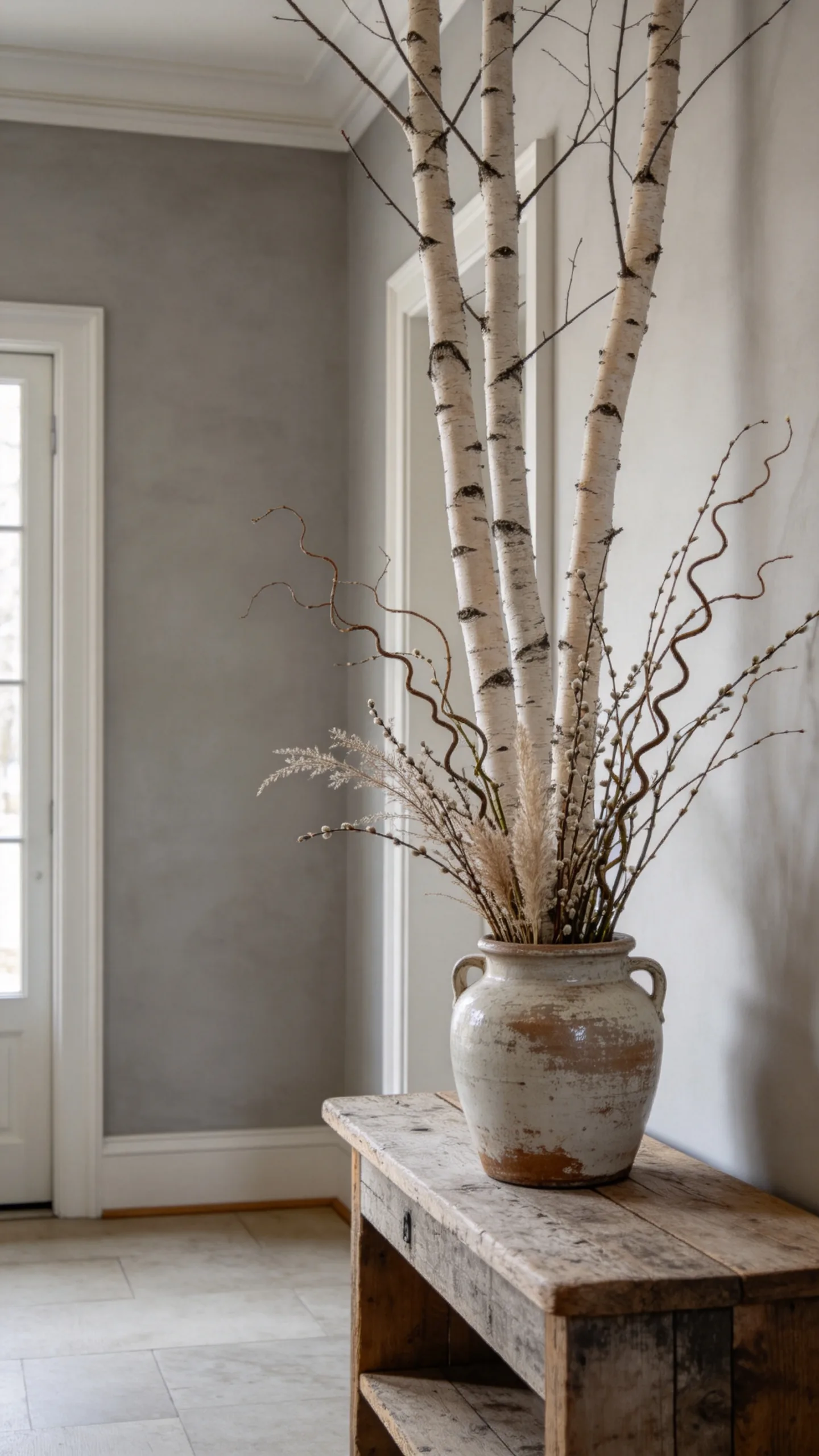 1. Fill a Stoneware Crock With Bare Branches