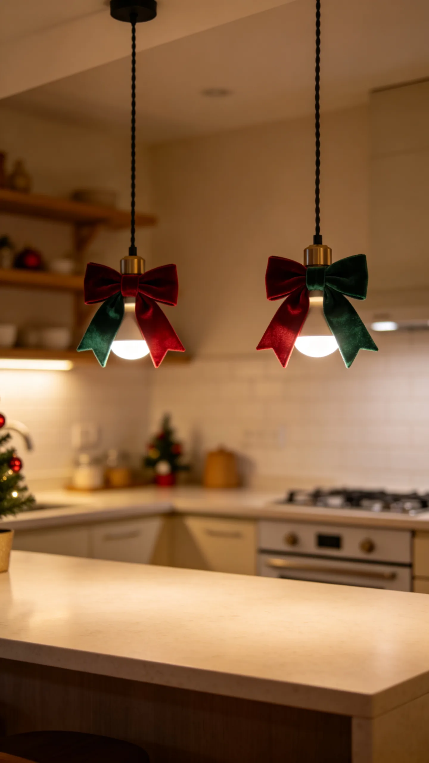 9. Tie Velvet Ribbons Around Pendant Light Cords
