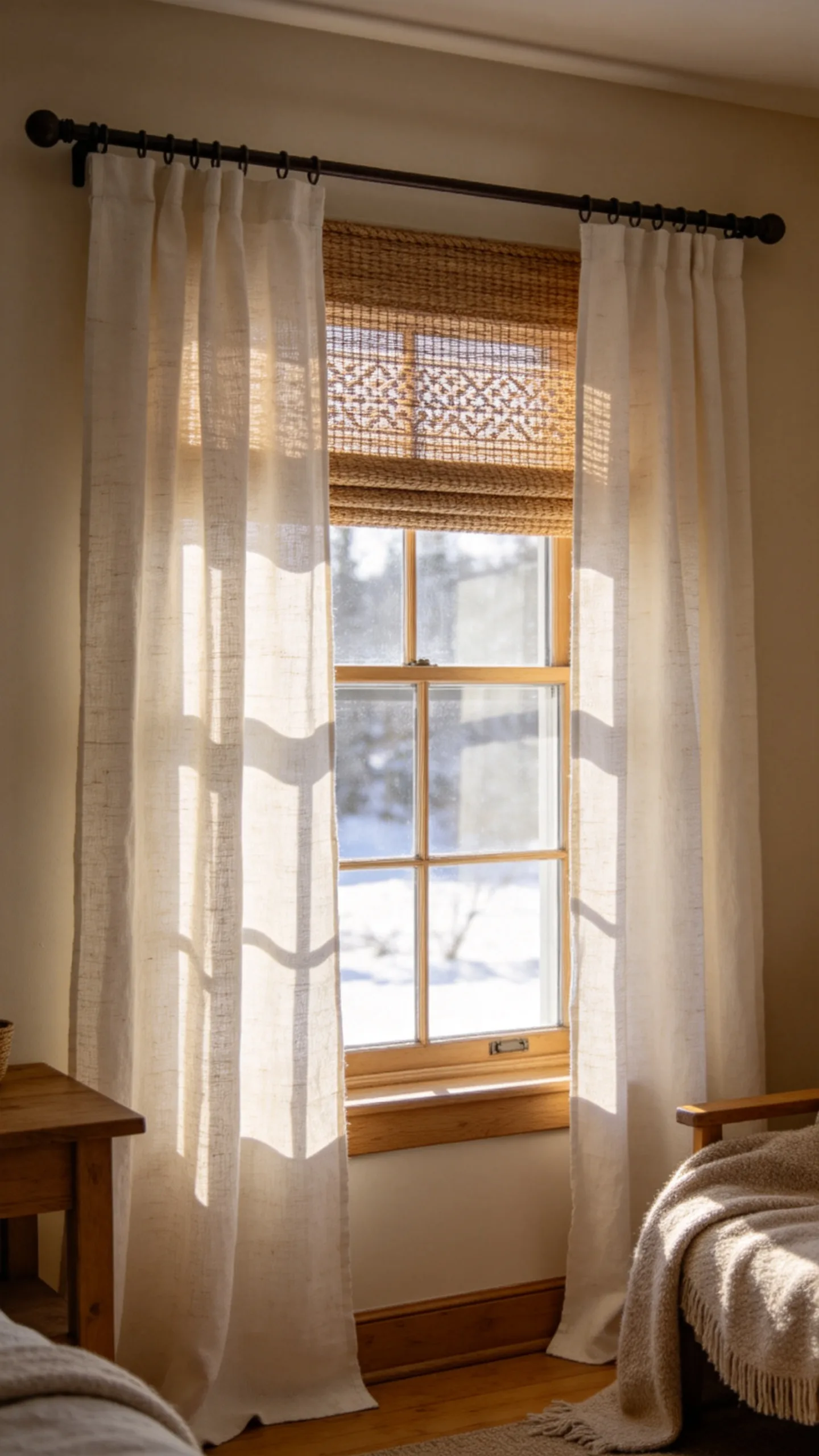 17. Switch to Warm, Layered Window Treatments