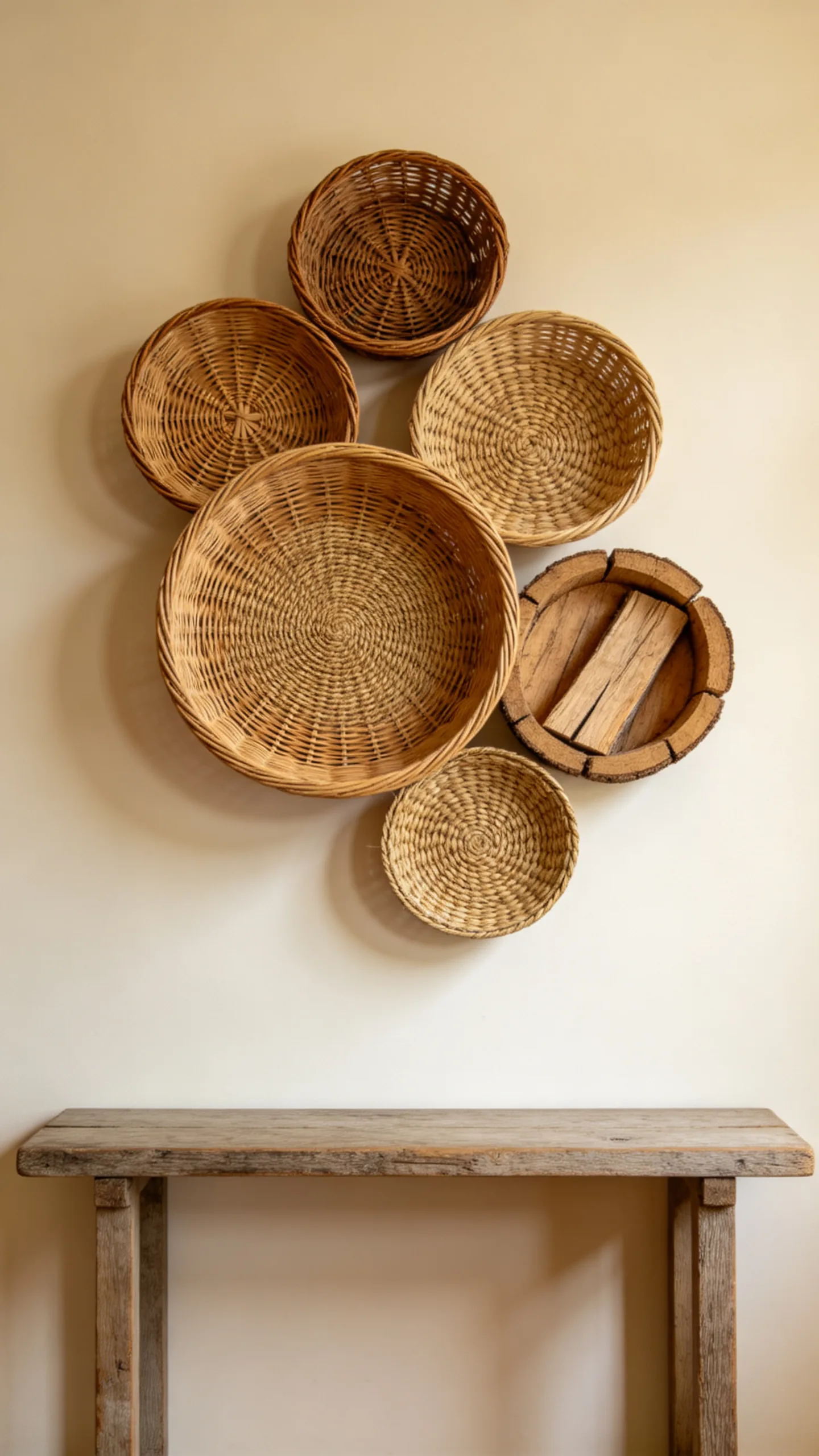 16. Hang Woven Baskets on an Empty Wall